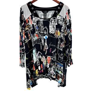 Ali Miles Plus Size 2X Wearable Art City Fashion Scene Artsy Blouse Shirt Top